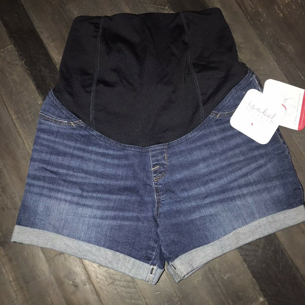 Maternity Crossover Panel Midi Jean Shorts